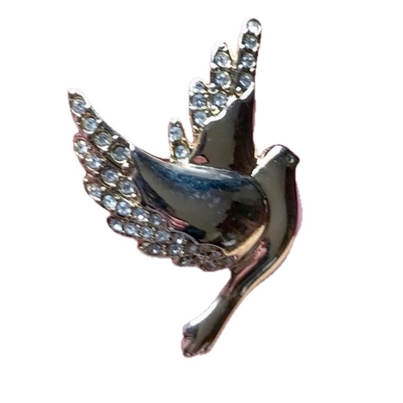 Vintage Jewelry - Vintage Monet Gold Tone Dove Brooch Pin Gold Tone Rhinestone Jewelry Bird